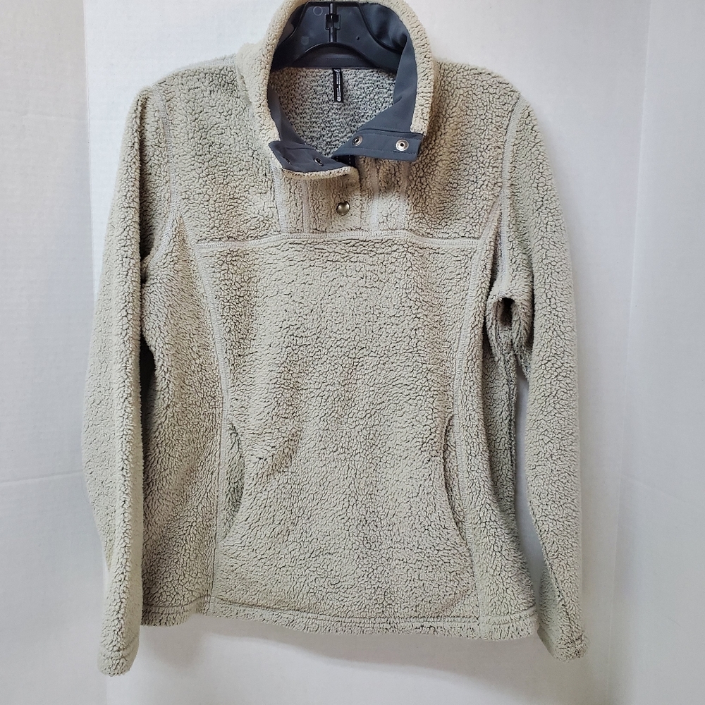 Kuhl Avalon Fleece Pullover Sz Small Cream Black Kangaroo Pocket